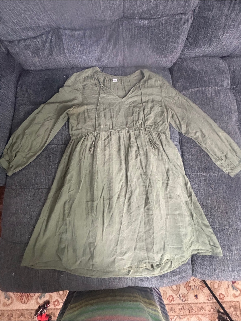 Old Navy Olive Green Long Sleeve Empire-Waist Dress